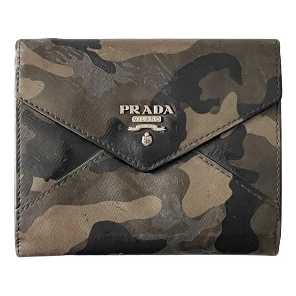 Prada camo print leather envelope style card coin snap wallet - Picture 1 of 10